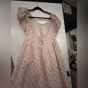 Doen Cream Floral Puff-Sleeve Dress